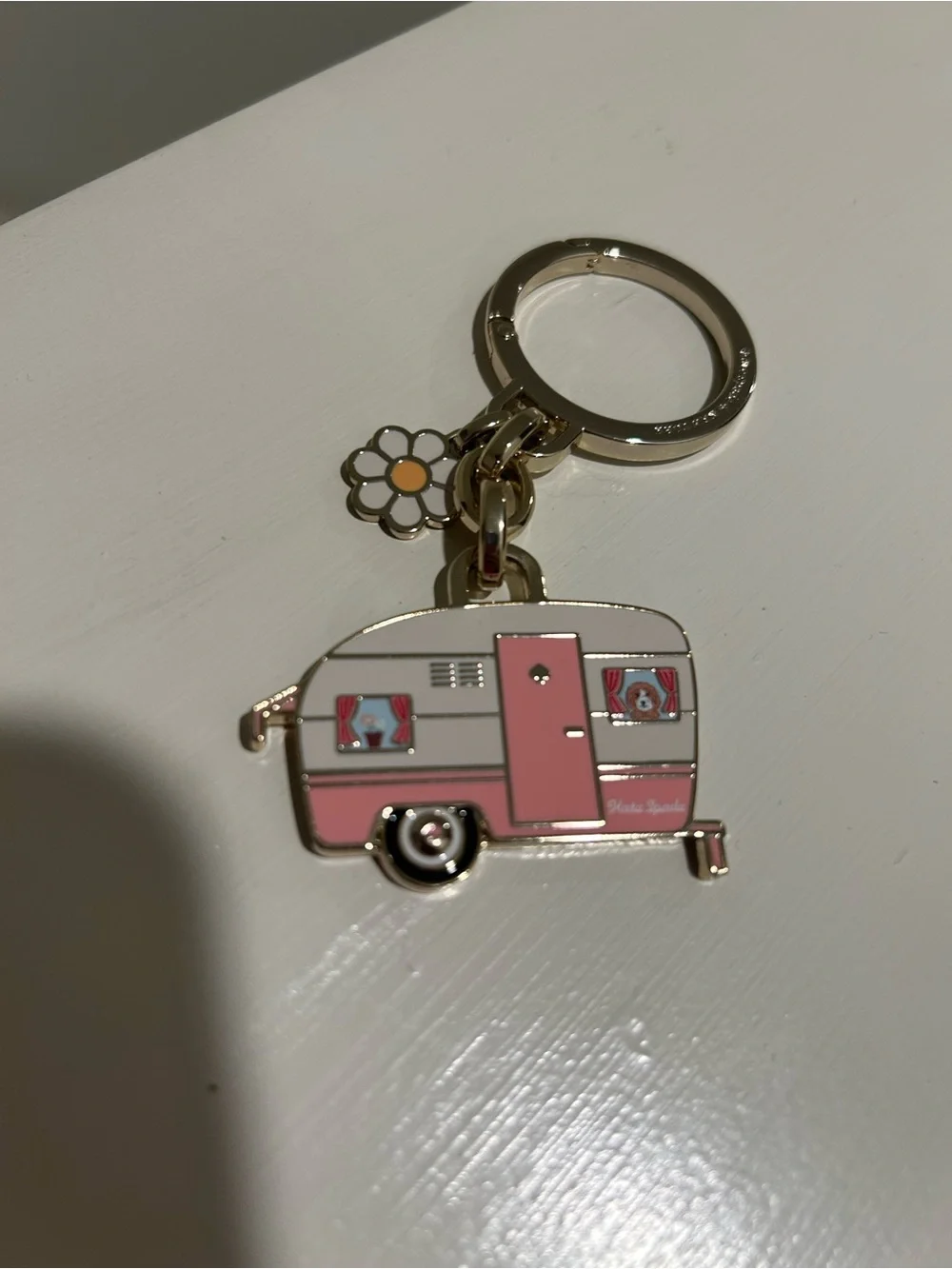 kate spade Pink and Cream Camper Trailer Keyring with Daisy Charm
